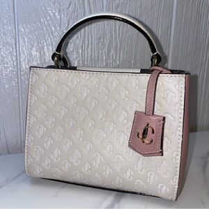 JIMMY CHOO Mini Top Handle Varenne! RARE!🔥 2 Way Embossed Leather Handbag Purse!
